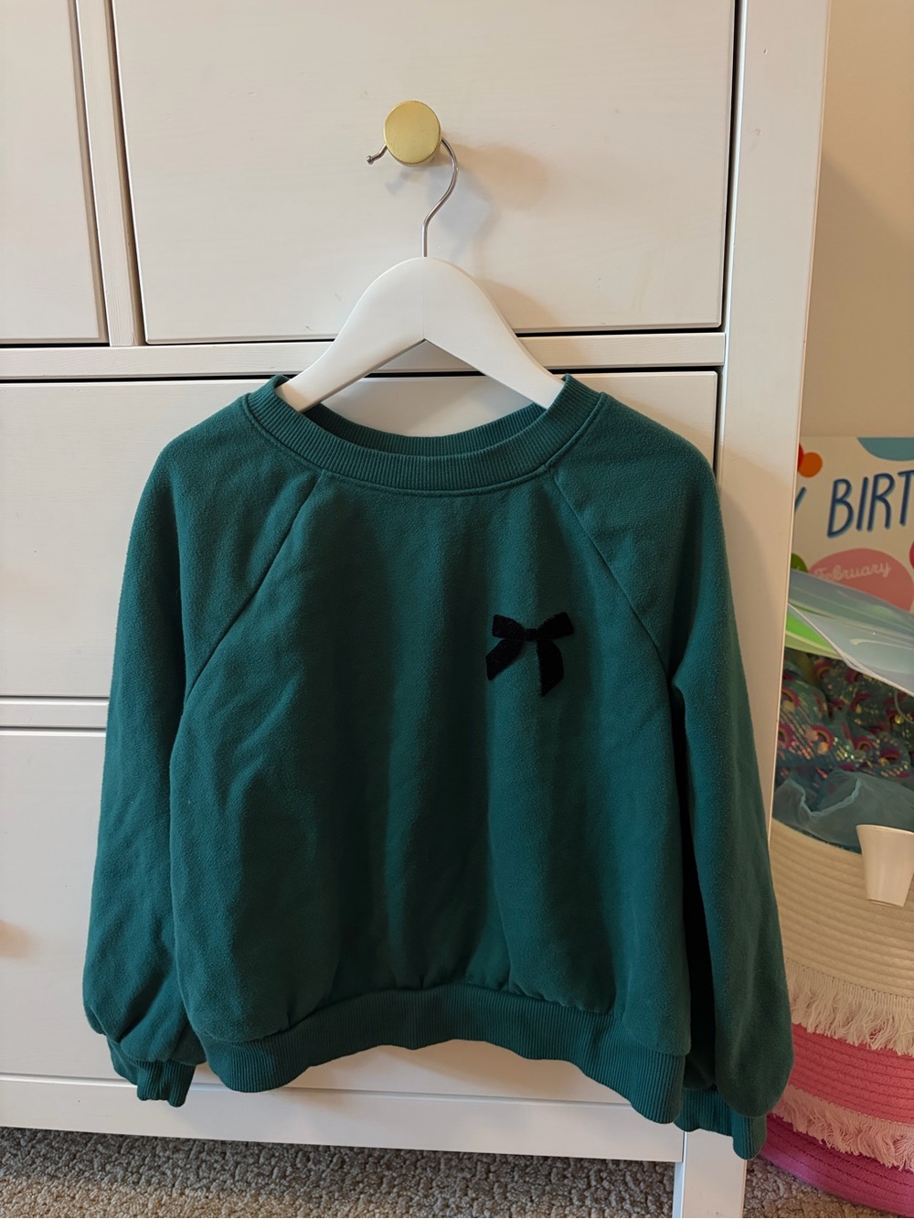 Cat & Jack Girls 6-7 Small Dark Forest Green Sweatshirt Black Bow